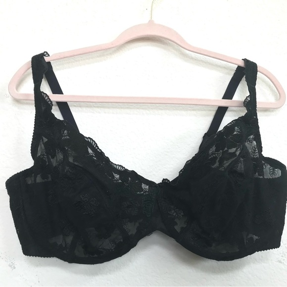 WACOAL 85139 Size 42DD Bra Black Capucine Floral Embroidered Underwire Vintage - Picture 1 of 9